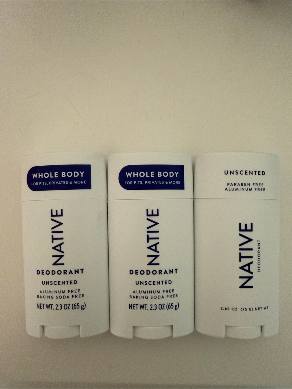 3 pack NEW  Native Unscented Deodorant Sticks - White